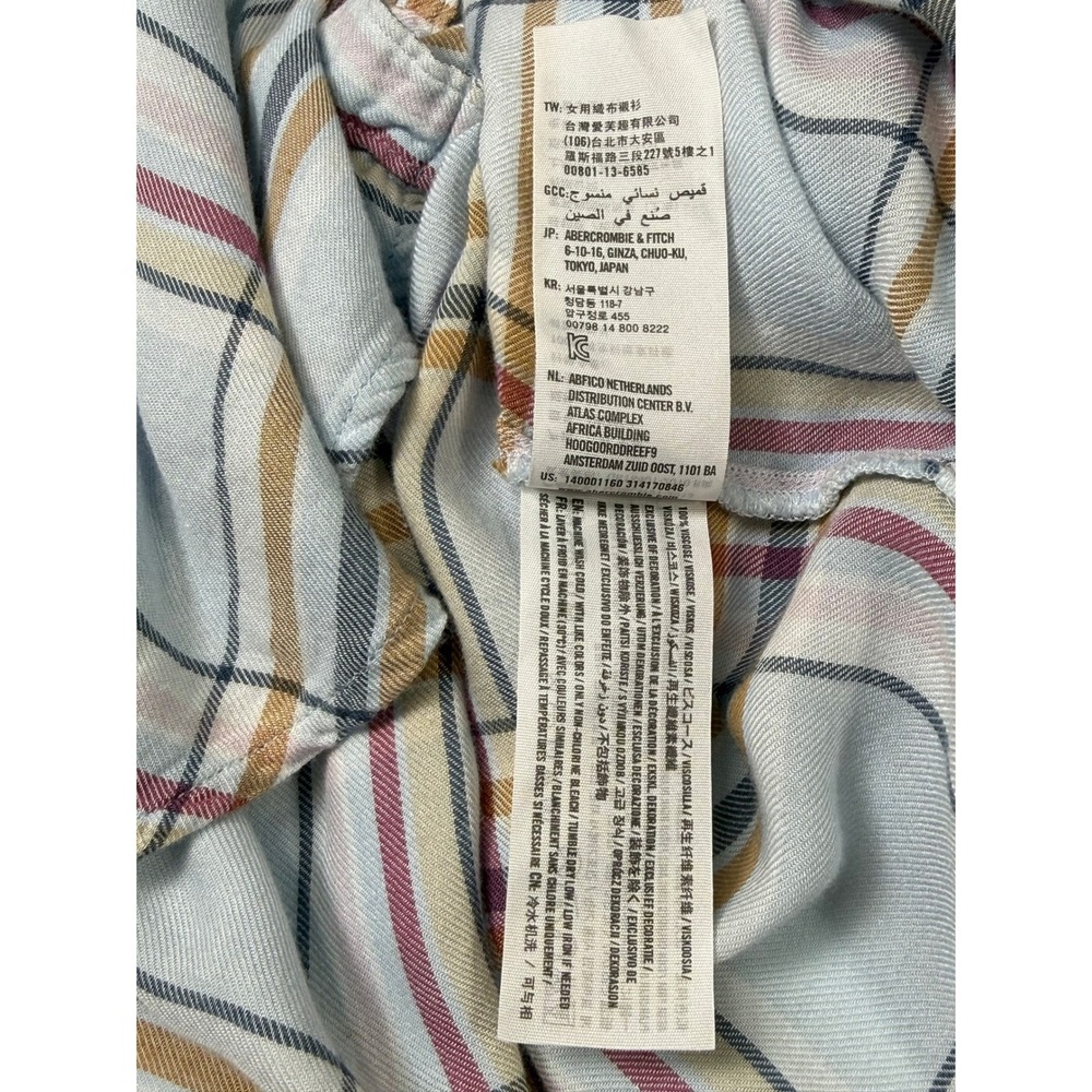 Abercrombie & Fitch Plaid Button Down Women M Blue Viscose Coastal Preppy Fall - Picture 4 of 7